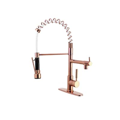 rose gold high arc kitchen sink faucet pull down metal sprayer with deck plate and lock ring - 7'9" x 10'10"