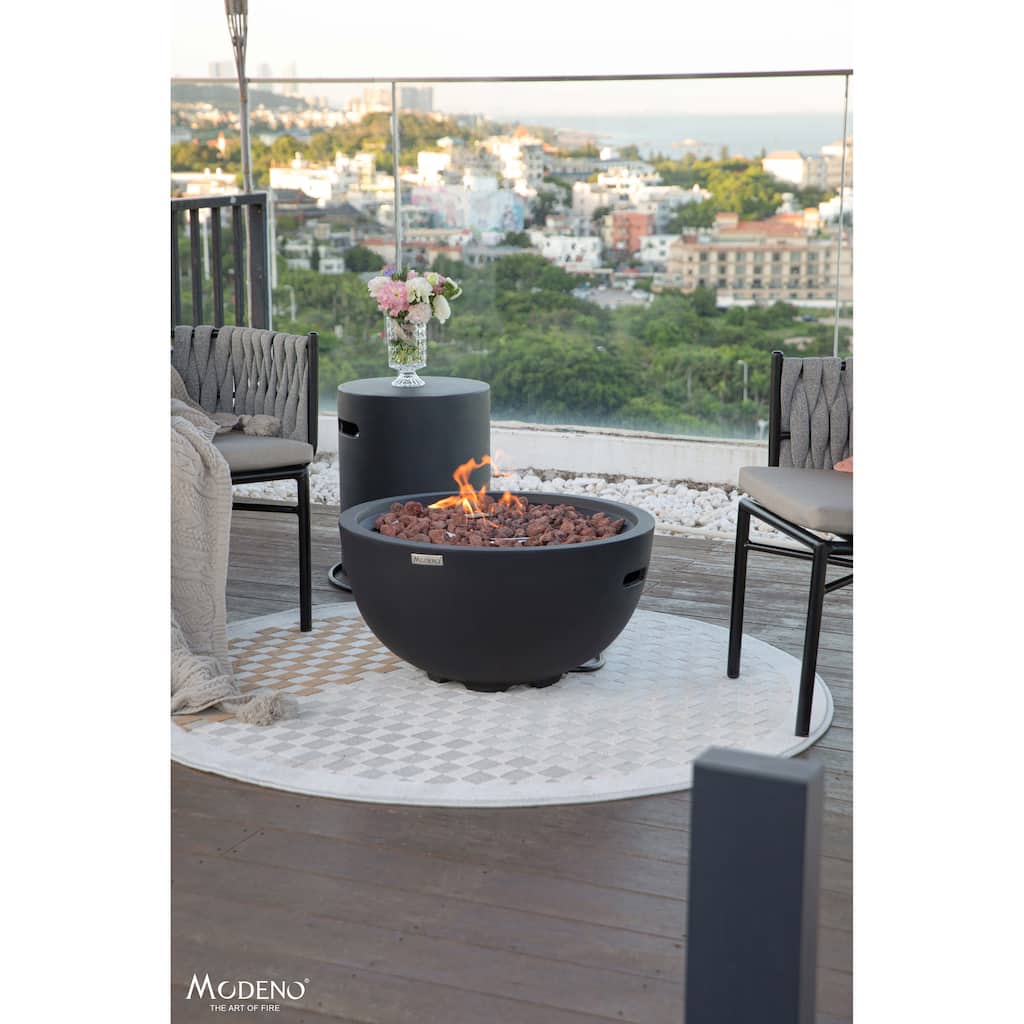 Modeno Jefferson 40,000 BTU Concrete Propane Fire Bowl with Lava Rocks & Cover - 26.6 X 26.6 X 13.8