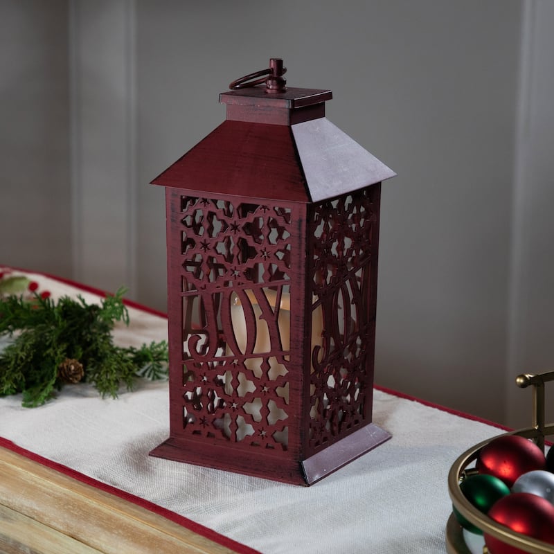 Snowflakes "Joy" Christmas Candle Lantern - 11"