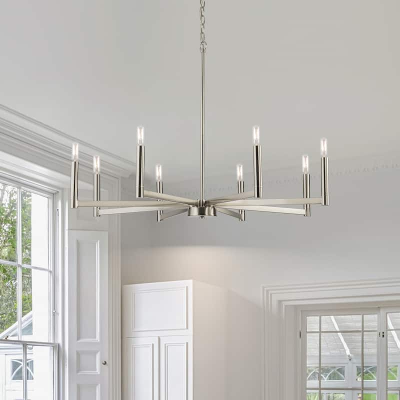 8-Light Classic Candle Chandelier Kitchen island Hanging Pendant for dining room - 35.4 in. W x 7.3 in. H - Nickel