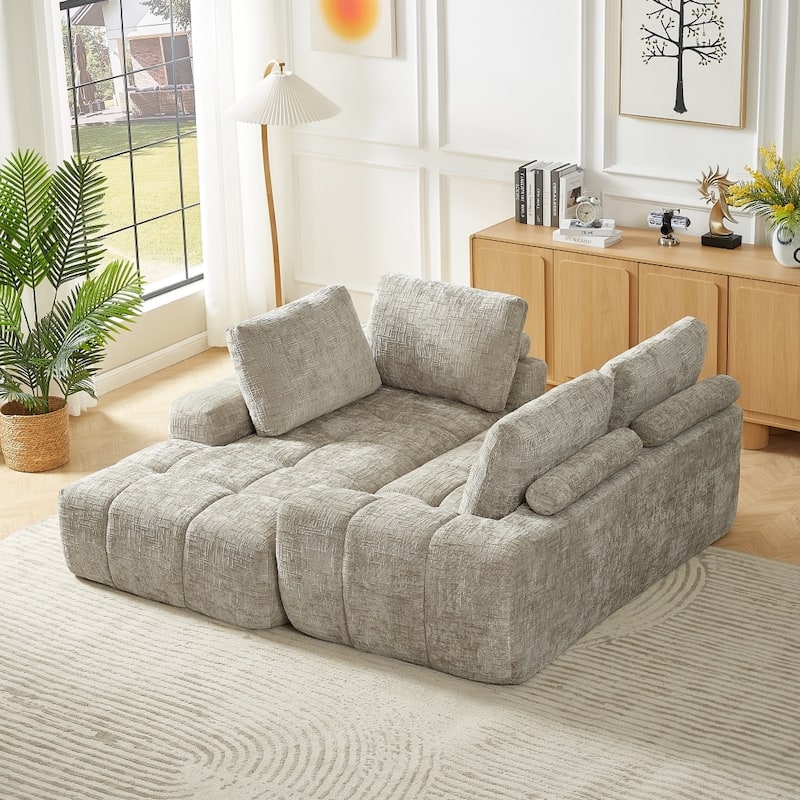 111.4" L-Shaped Mnimalist Faux Fur Sectional Oversized Sofa for Living Spaces