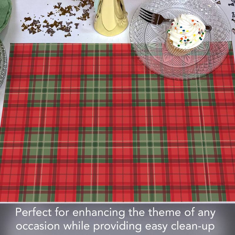 Classic Christmas Plaid 24 Sheet Reusable Premium Paper Stock Placemats in Resealable Storage Bag Made in The USA 17" x 11"