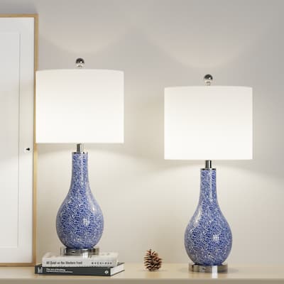 25.25" Glass Table Lamp Set with USB (Set of 2)