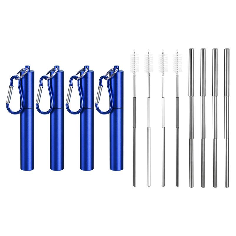 4Pcs Reusable Metal Straws Telescopic Stainless Steel Straw Flat Case