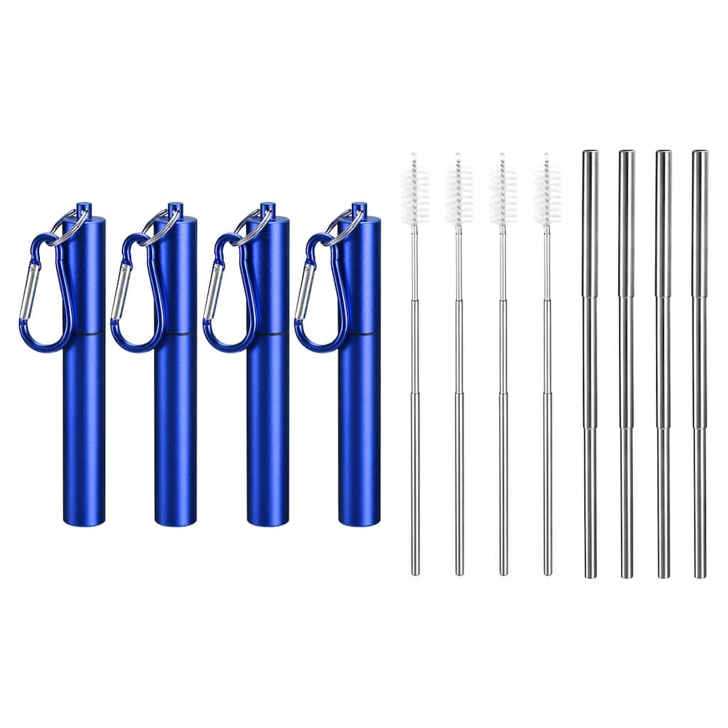 4Pcs Reusable Metal Straws Telescopic Stainless Steel Straw Flat Case