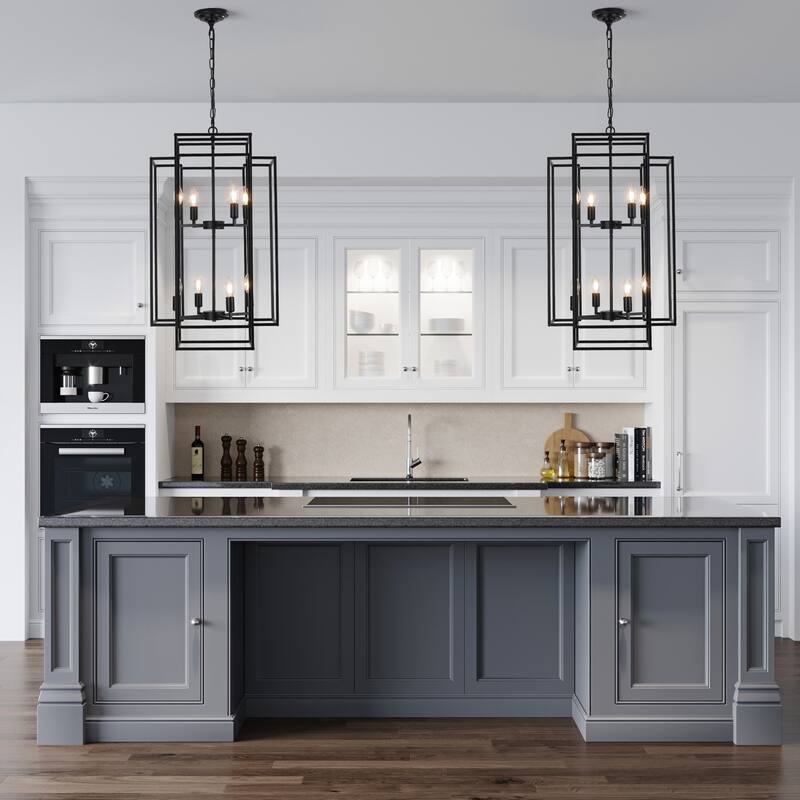 18" Modern 8-Light Geometric Pendant Chandelier, Industrial Metal Frame, Adjustable Hanging Light (No Bulbs)