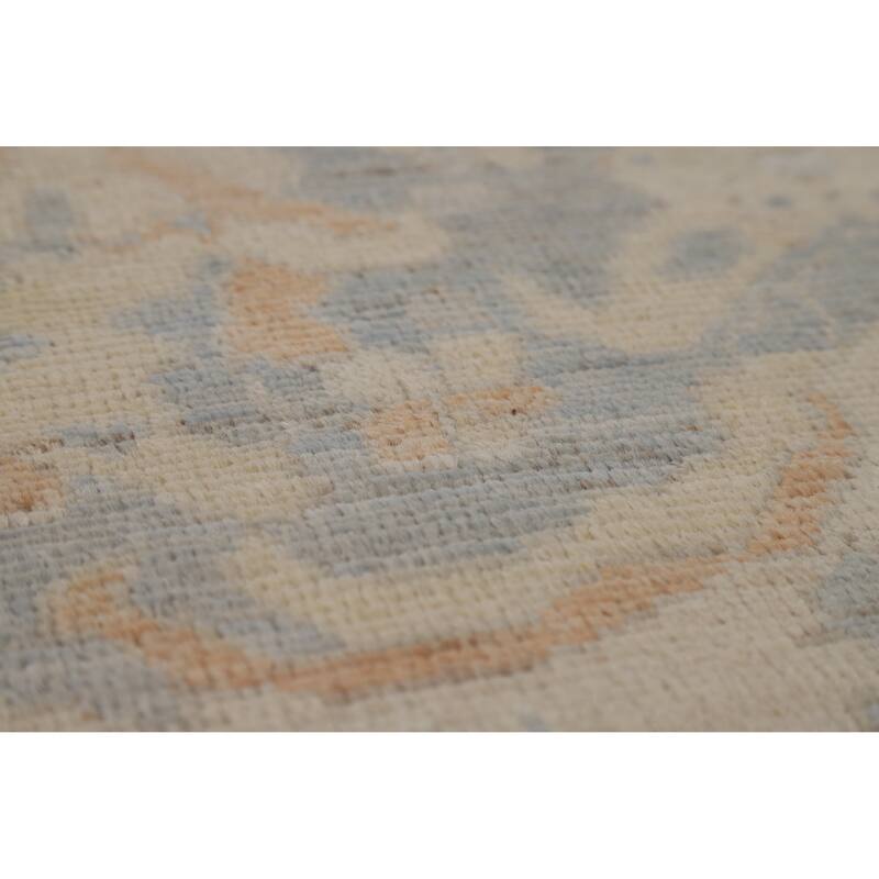Vegetable Dye Floral Oushak Turkish Area Rug Blue Handmade Wool Carpet - 5'0"x 7'11"