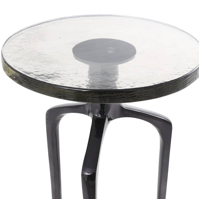 Aluminum Metal Small Tripod Accent Table with Textured Glass Tabletop - Silver, Gold or Black - Roche River Decor