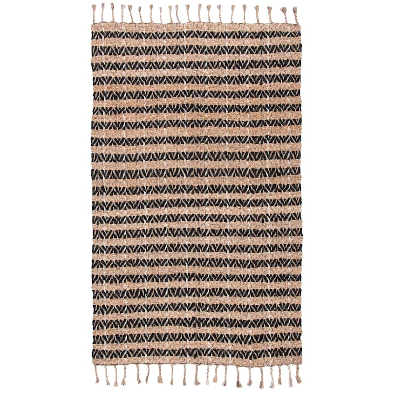 SAFAVIEH Handmade Cape Cod Lonnie Jute & Cotton Braided - 6' x 6' Square - Black/Natural - Square