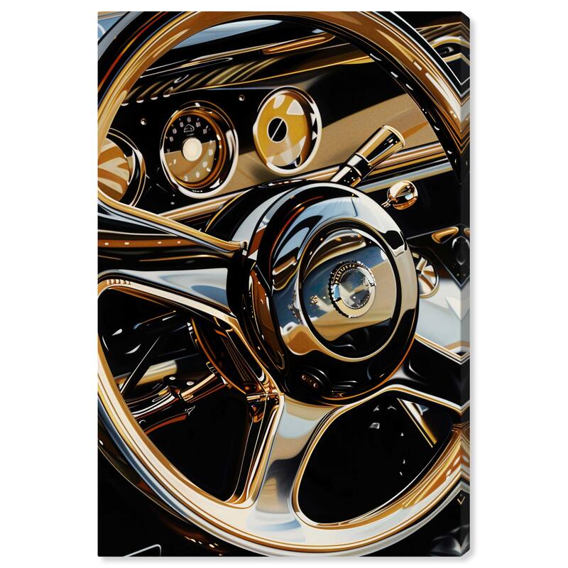 Notoriart Elegant Steering Wheel Gallery Wrapped Car 1 Piece Canvas Wall Art - 16 x 24