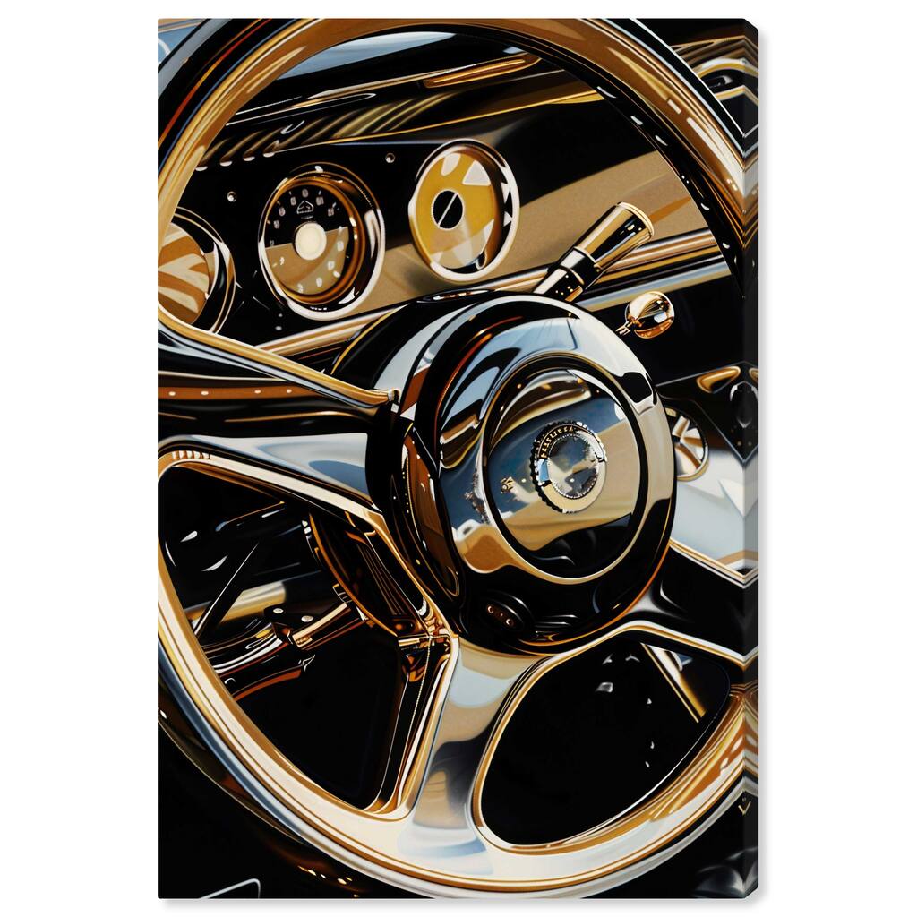 Notoriart Elegant Steering Wheel Gallery Wrapped Car 1 Piece Canvas Wall Art