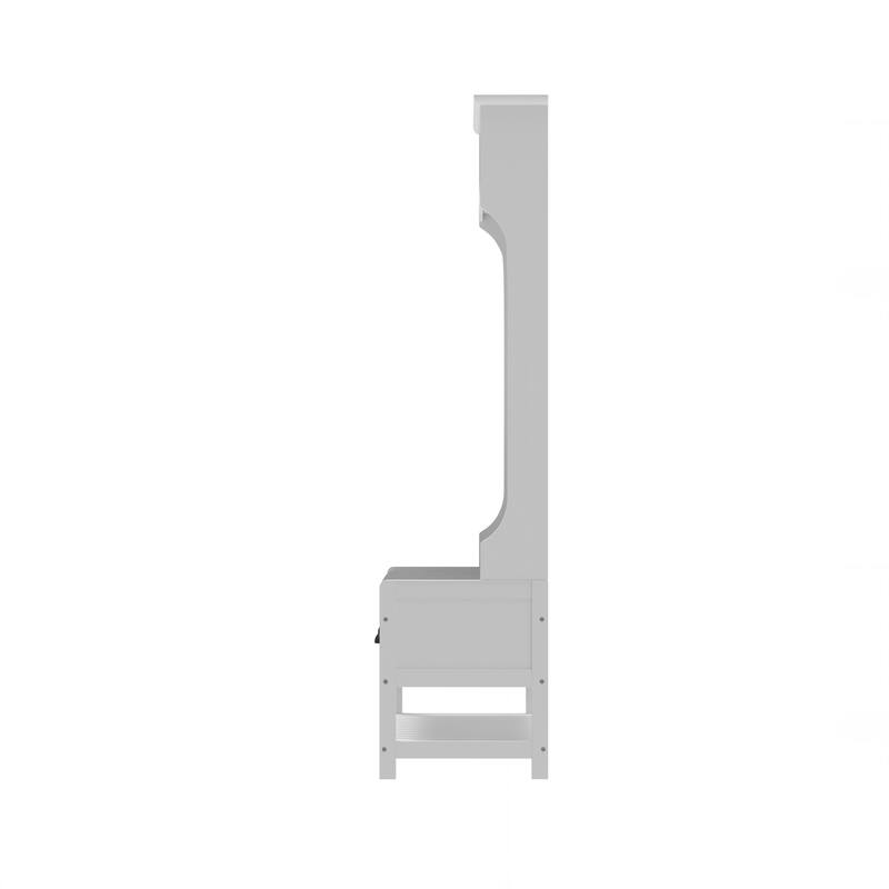 3-in-1 Hallway Hall Tree with 2 Storage Drawers, 4 Coat Hooks, Padded Bench Cushion, Entryway Shoe Rack with Top Shelves