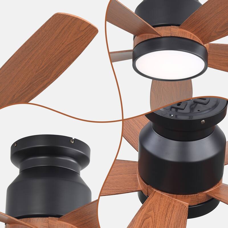 Sofucor 42"/48"/ 52"/60"Noiseless Walnut Wood Ceiling Fan with Remote Control, Integrated Light Optional