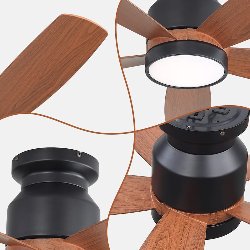 Sofucor 42 Inch Low Profile Flush Mount Ceiling Fan with Light, Remote Control, 5 ABS Blades,Reversible Quiet DC Motor