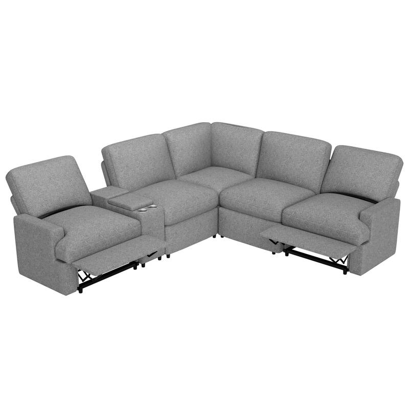 Power Recliner Corner Sofa Home Theater Reclining Sofa Sectional Couches with Storage Box, Cup Holders