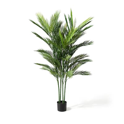 Glitzhome 5ft Artificial Palm Tree Faux Tropical Areca Floor Plant in Pot - 28"D x 60"H