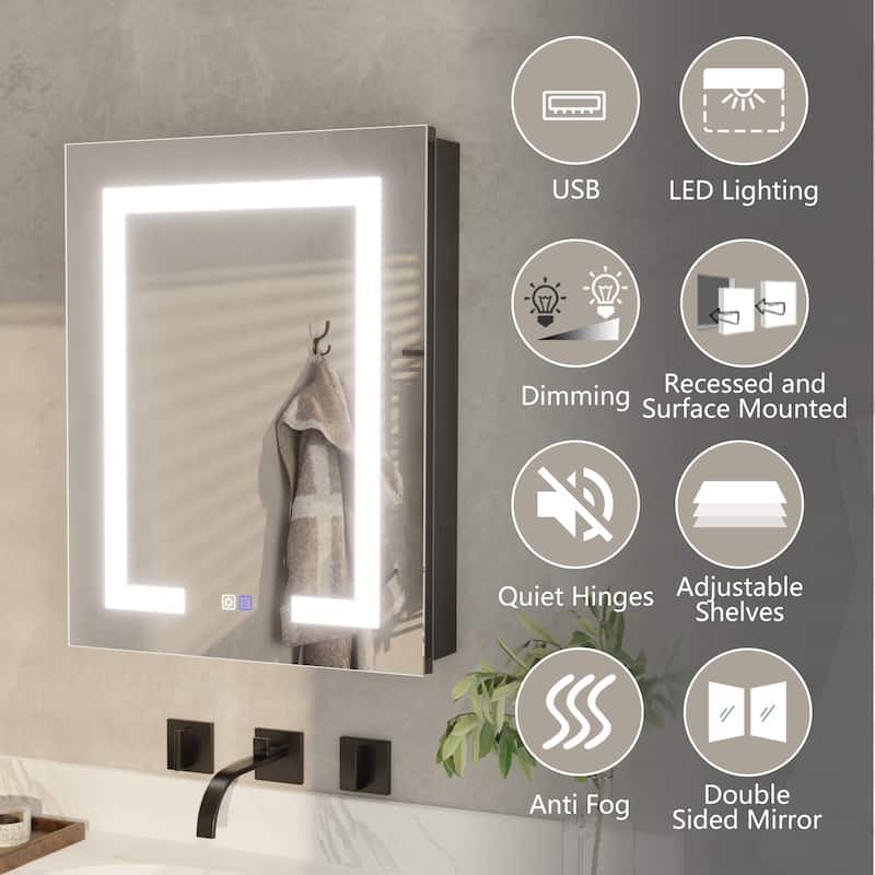 ExBrite 20" x 26" LED Bathroom Medicine Cabinet with Mirrors, Defog