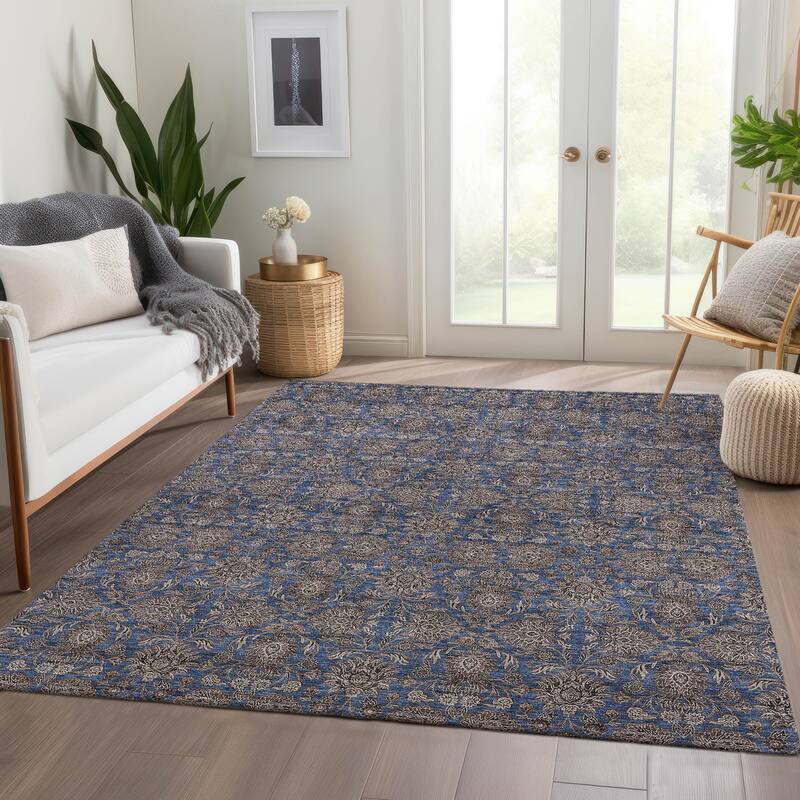 Machine Washable Indoor/ Outdoor Chantille Traditional Floral Rug - Navy - 2'6" x 3'10"