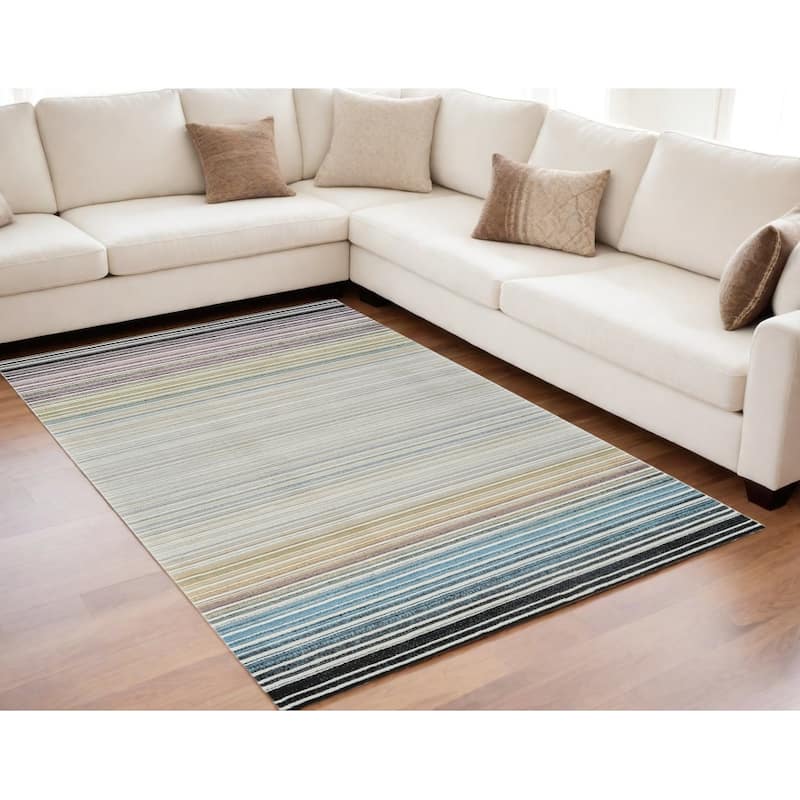 Biko Distressed Abstract Modern Stain Resistant Woven Durable Area Rug By HomeRoots - 5' X 8' - Cream/Onyx - Rectangle