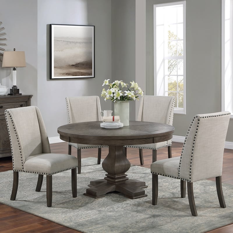 Round Wooden Dining Table with Pedestal Base in Oak