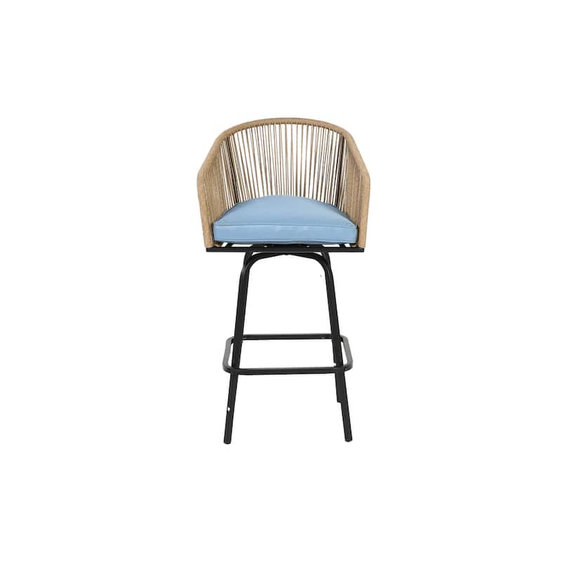 Outdoor Bar Stools Set of 4,All-Weather PE Rattan Bar Chairs with Armrests and Backrest