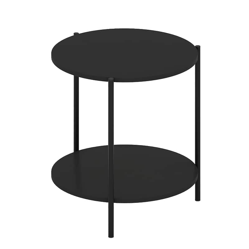 Furinno Besi 2-Tier Modern Round Side End Table with Sturdy Metal Legs, Americano