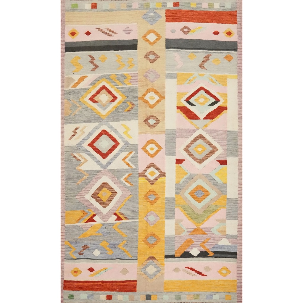 Hand Woven Oriental 100% Wool Carpet Southwestern Tribal Multi-Colored Kilim Area Rug - 8' 10'' X 5' 10''