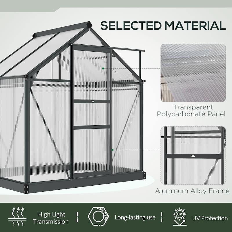 Outsunny 6' x 4' x 7' Twin Wall Polycarbonate Walk-In Greenhouse for Outdoors - 6' x 4' x 6.5'
