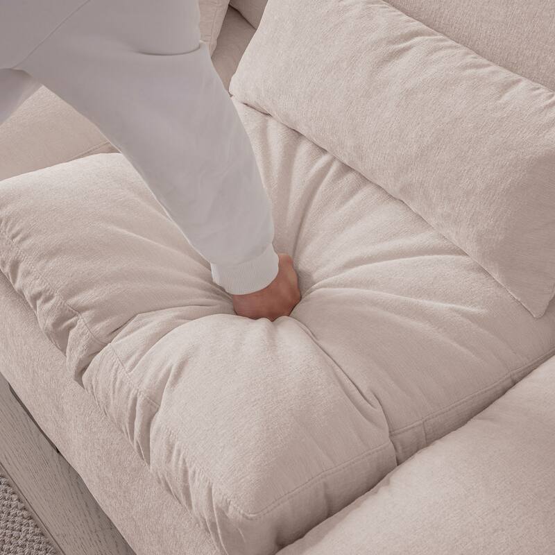 114.5" Modern Modular L Shaped Chenille Sofa with Reversible Ottoman, Storage, USB Ports & Cup Holder, Beige