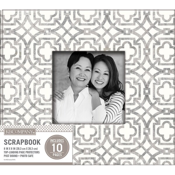 K&Company Patterned Post Bound Window Album 8"X8"-Gray Geo