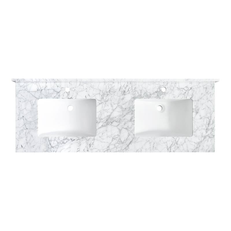Zevio Natural Marble Vanity Top in Carrara White with Ceramic Sink