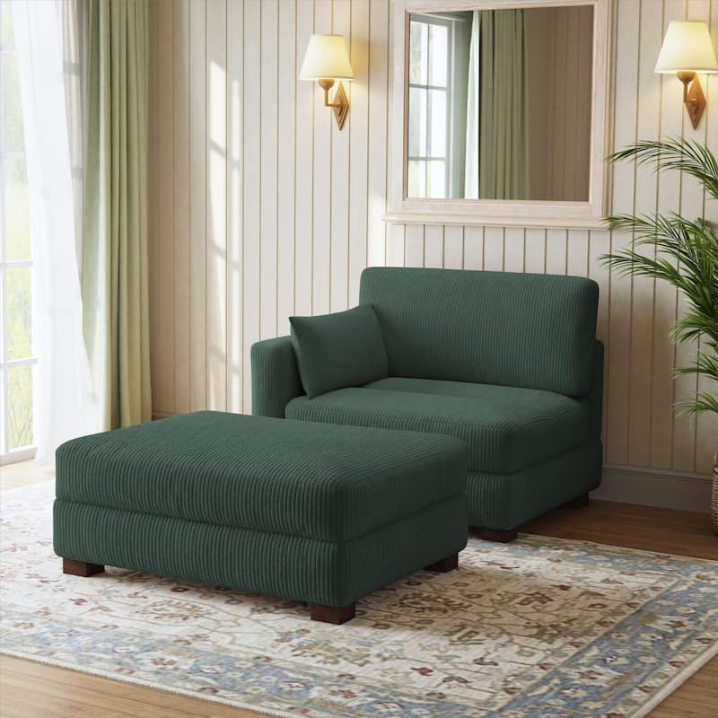 Modern Corduroy Upholstered Sectional Chaise Lounge with Ottoman