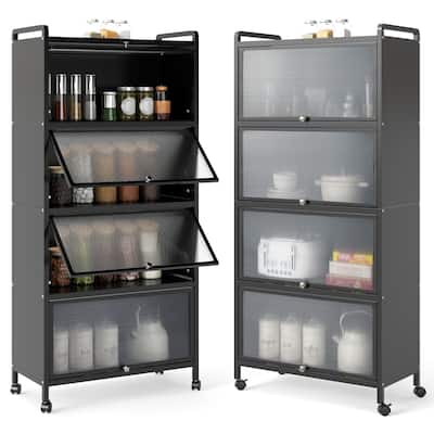 Metal Pantry Storage Cabinet with Flip Doors, Shelves and Casters - 28" x 13" x 62"
