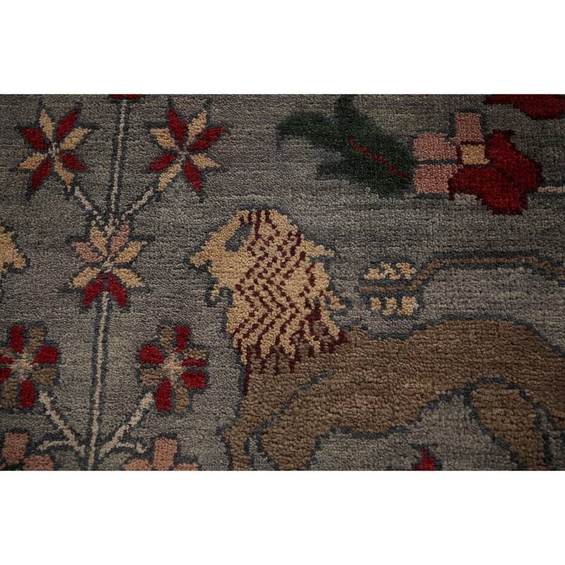 Hunting Animals Gray Ziegler Oriental Large Rug Handmade Wool Carpet - 9'8"x 13'10"