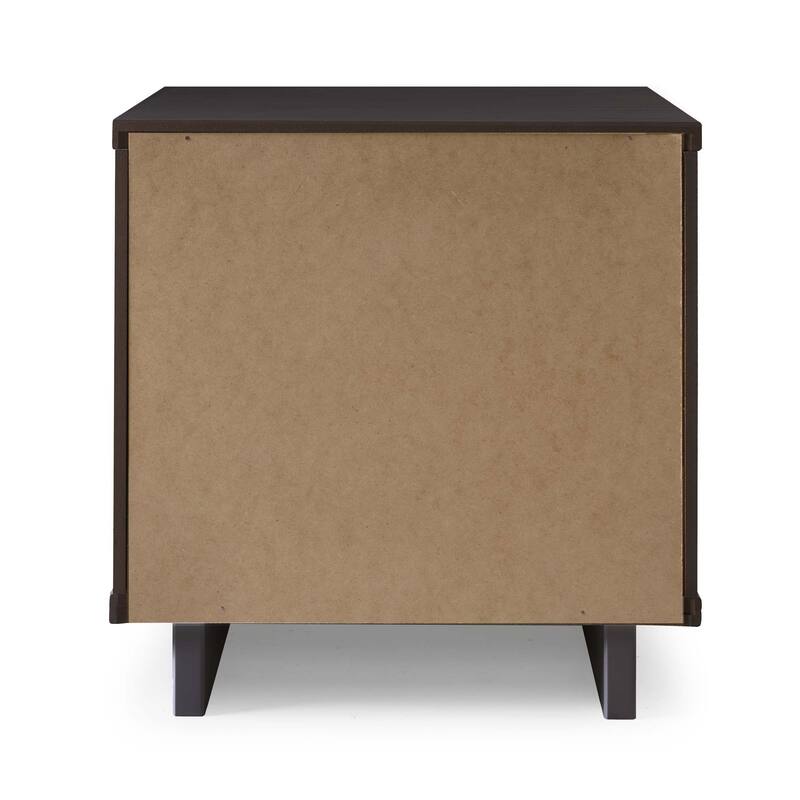 Modern Nightstand with 2 Drawers Ribbed Texture Solid Wood Construction