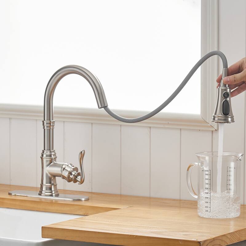 WIZ 3-Spray High Arc Pull Down Sprayer Kitchen Faucet With Deck Plate