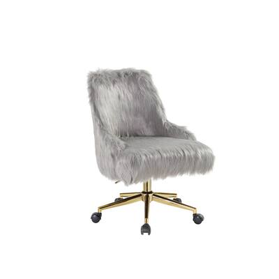 Modern High-End Luxury Style 360 Degree Swivel Adjustable Seat Height Faux Fur Office Chair, 5-Star Base with Caster Wheels