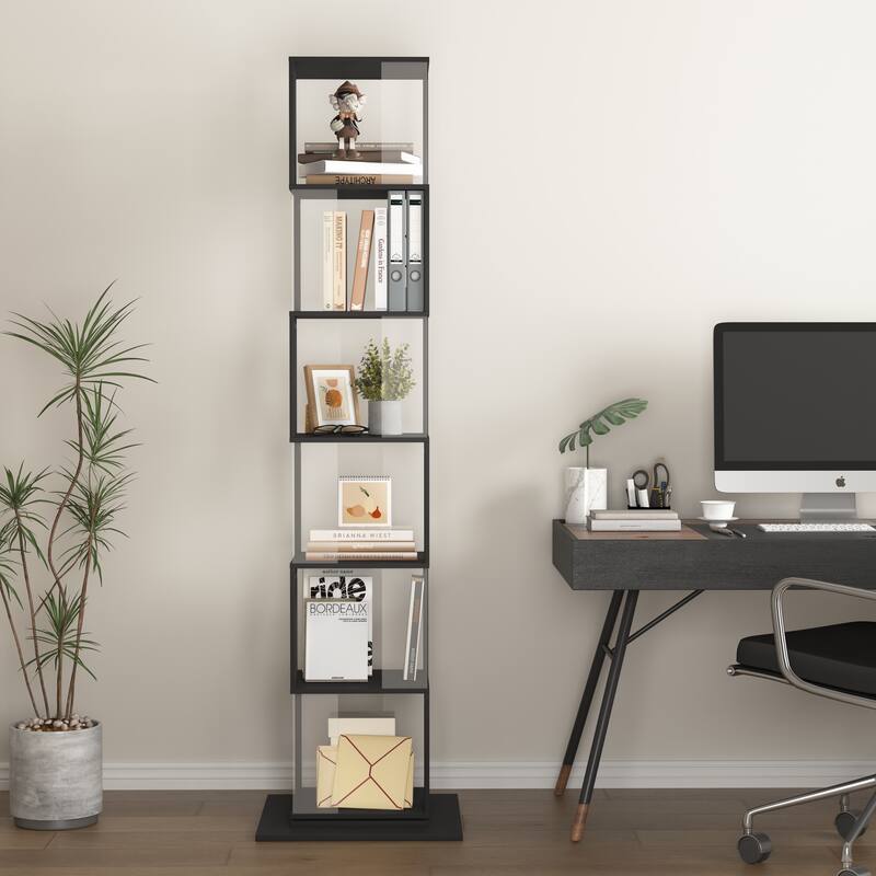 6 tier Rotating Bookshelf, Floor Rack Simple Bookcase with Acrylic plate Bookshelf with anti-toppling base