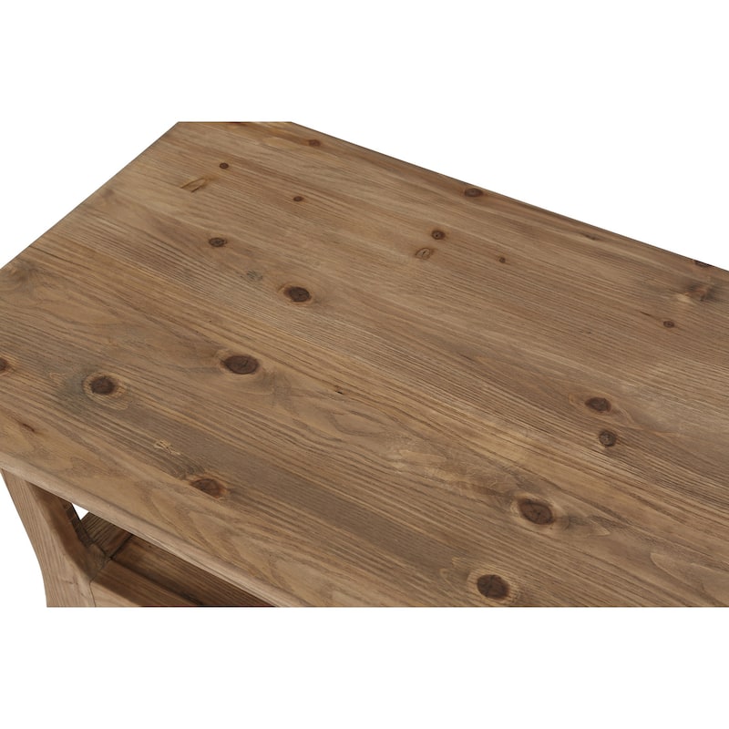 Solid Wood Coffee Table with Storage Shelf, 47'' Mid-Century Rectangle Center Table