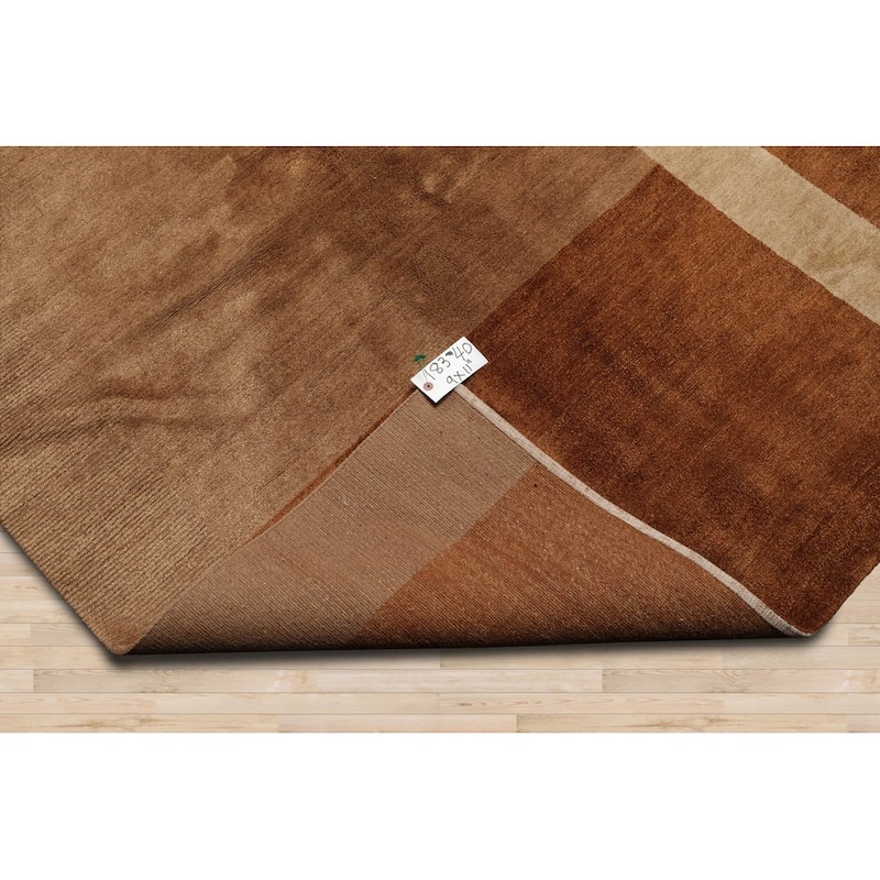 Hand Knotted Beige Tibetan Wool & Silk Modern Oriental Area Rug - 9' x 11' 11''