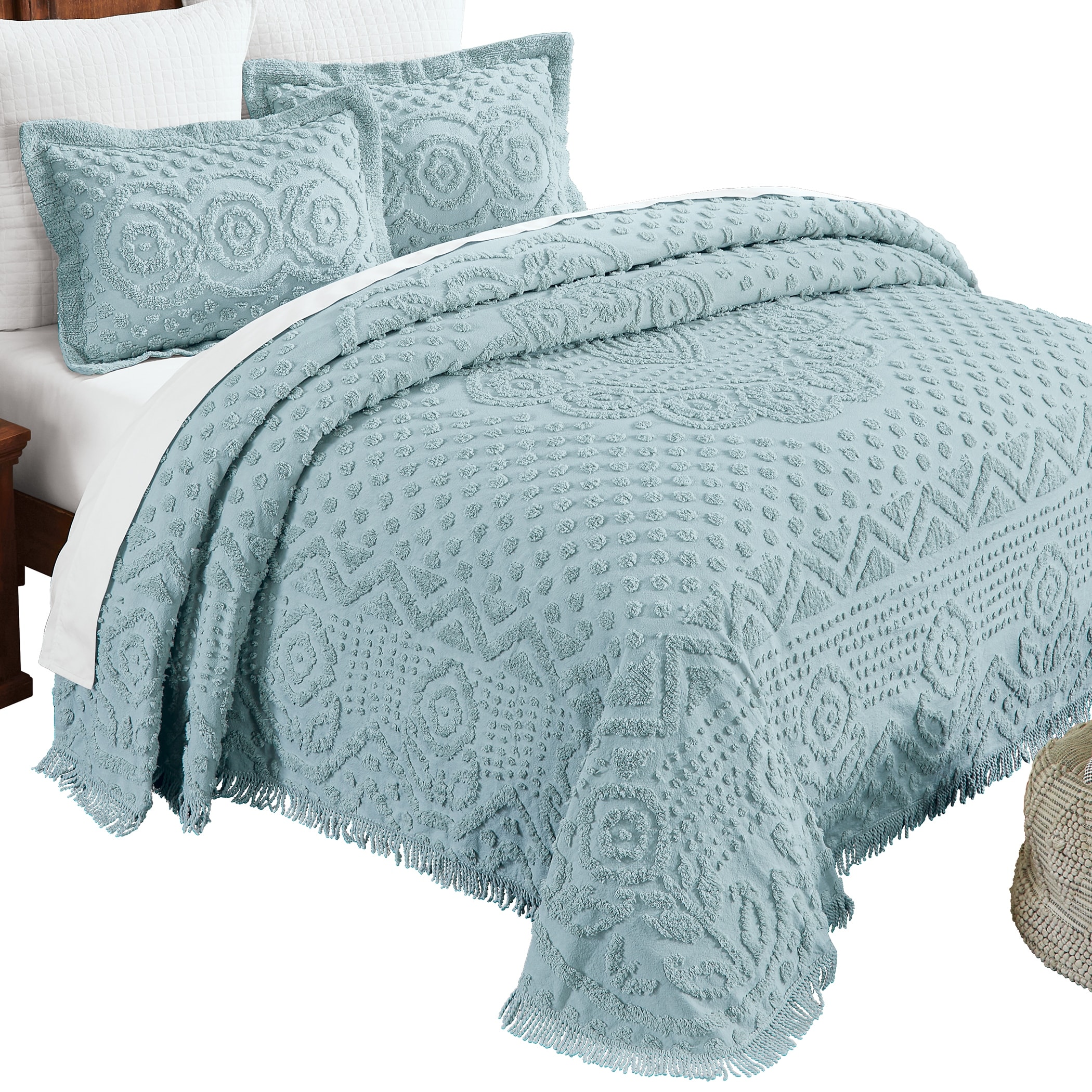  Better Trends Ashton Collection 100% Cotton Chenille Bedspread  Medallion Design King Size Floral Design Bed Cover in Sage - Tufted Cotton  Bedspreads, Lightweight Bedspread & Coverlets : Home & Kitchen