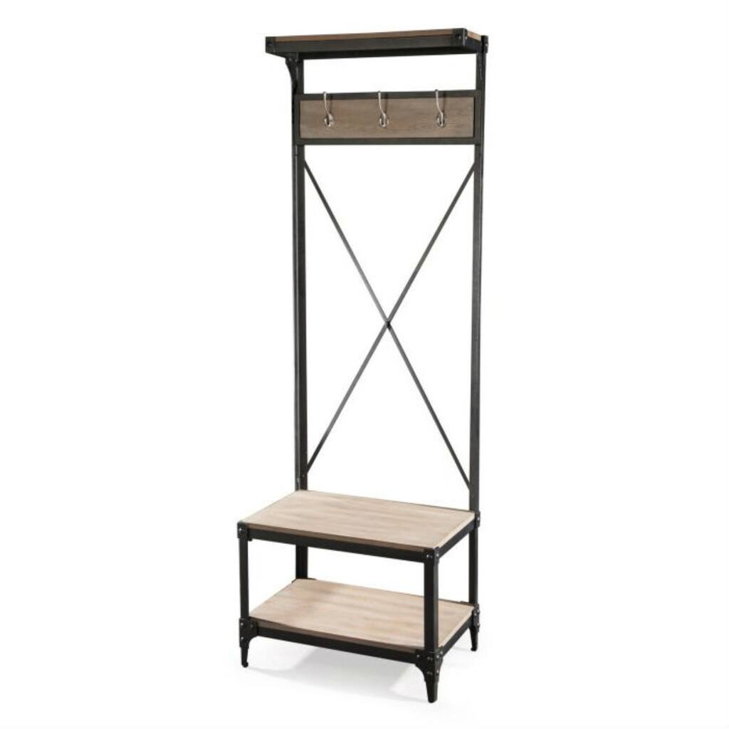 Daily Boutik Rustic Gray Black Metal Frame Entryway Storage Hall Tree - 24 x "17 x "72"