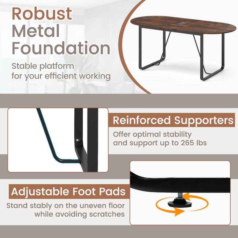 Costway 71 Inches Executive Table, Oval Home Office Table with Cable - See Details
