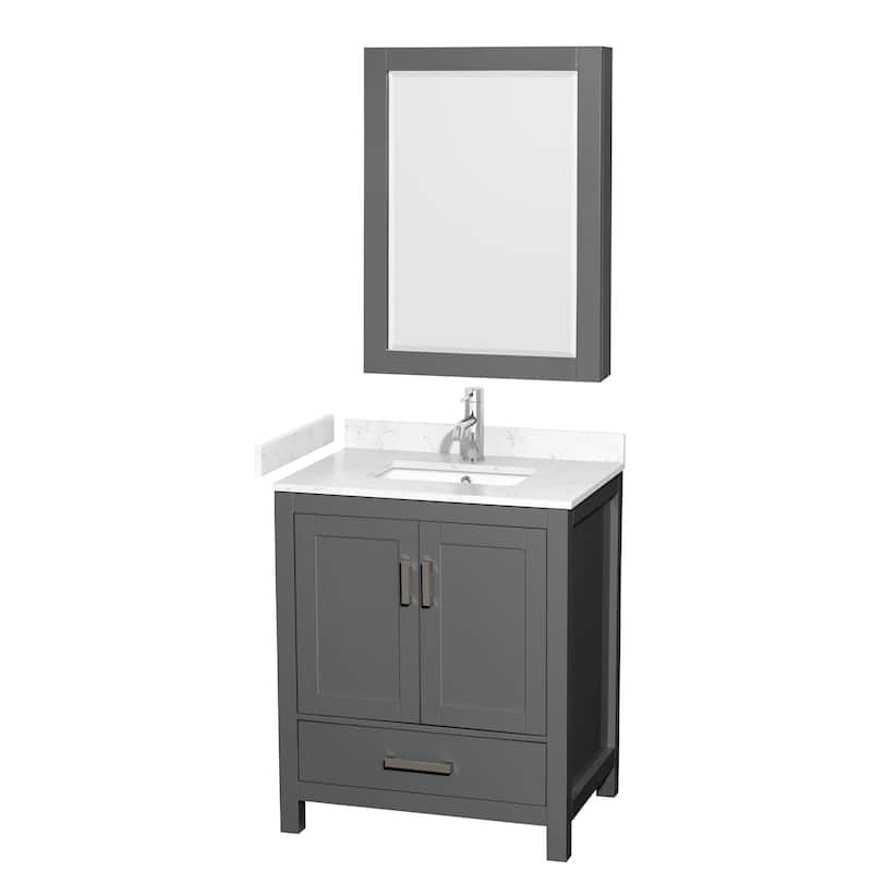 Sheffield Single Bathroom Vanity Set, Cultured Top, Medicine Cabinet - 30-Inch Single - Dark Gray, Carrara Cultured Marble Top,Chrome Trim