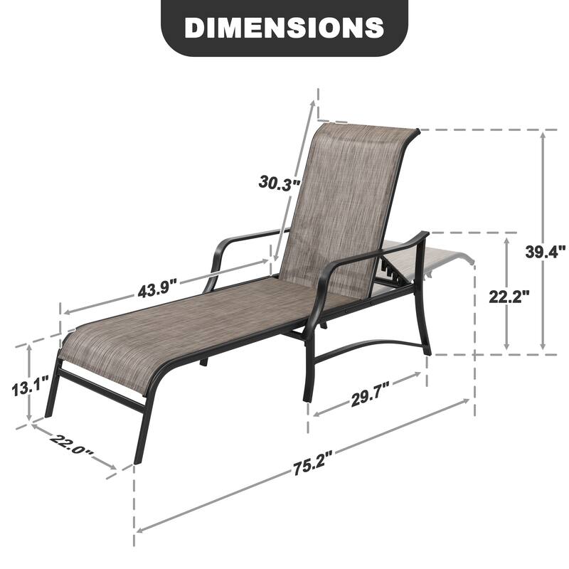 Outdoor Textilene Metal Lounge Chairs Set of 2, 5-Level Adjustable Backrest
