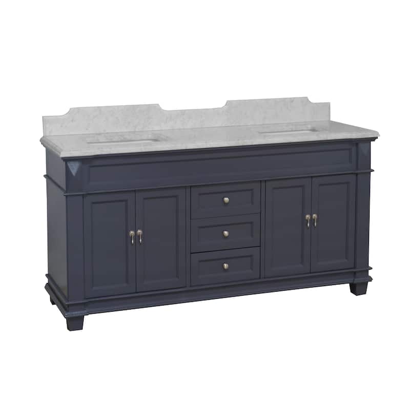 KitchenBathCollection Elizabeth 72" Double Bathroom Vanity with Carrara Marble Top