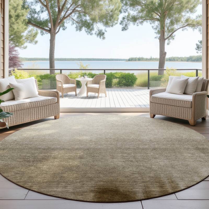 Machine Washable Indoor/ Outdoor Modern Dawn Chantille Rug - Khaki - 8' x 8'