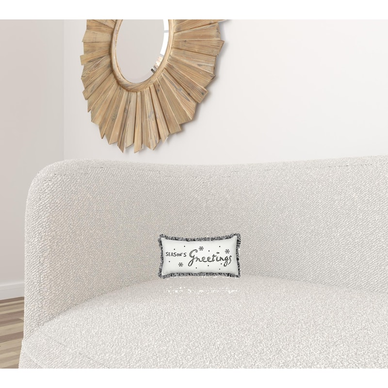HomeRoots 10"x20" Black and White Christmas Seasons Greetings Pillow With Fringe