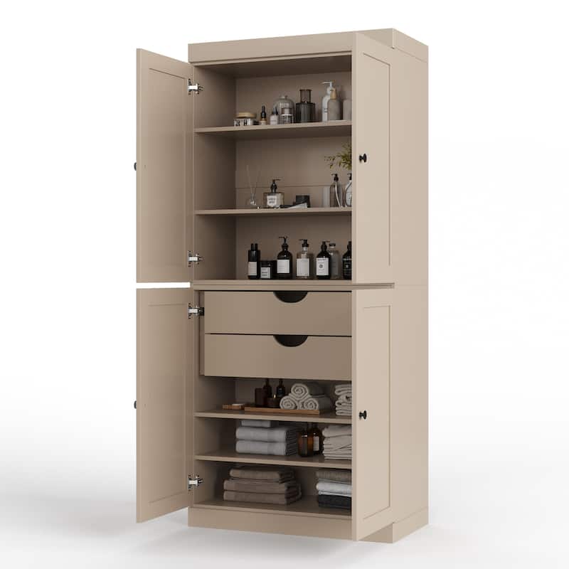 Palace Imports 100% Solid Wood 32" Bathroom Storage Cabinet with Shaker Doors, 2-Drawers and Adjustable Shelves - Beige