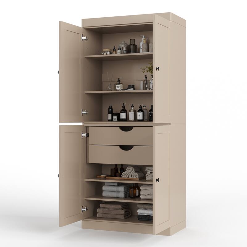 Palace Imports 100% Solid Wood Bathroom Storage Cabinet, Shaker Doors, 2 Drawers, Adjustable Shelves, 32" Wide, 71.5" Tall